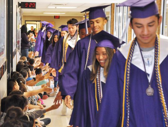 A STEP CLOSER TO GRADUATION: San Marcos High School seniors participate in annual grad walk