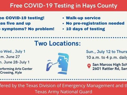 Hays County announces 10 free COVID-19 testing days