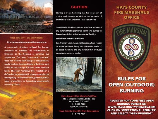 Hays County Fire Marshal implements new Open Burning Permit System