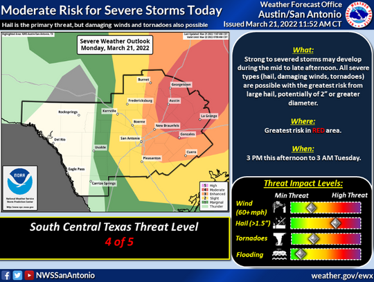 National Weather Service: Risk for damaging hail increased with thunderstorms expected to move through during rush hour