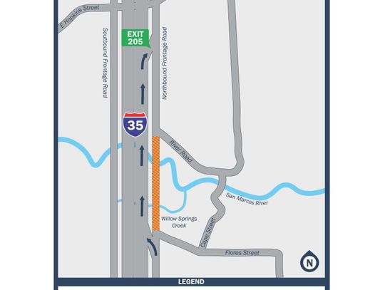 Portion of Interstate 35 frontage road to close beginning Tuesday