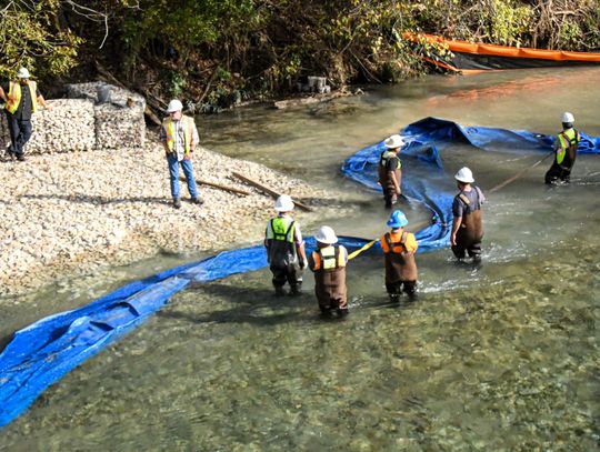 RIVER WORKING: Maintenance project on San Marcos River near Rio Vista Falls continues