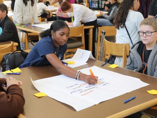 Student leaders share ideas with superintendent at lunch program