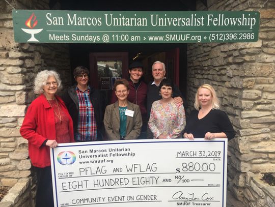 Unitarians donate to PFLAG and WFLAG