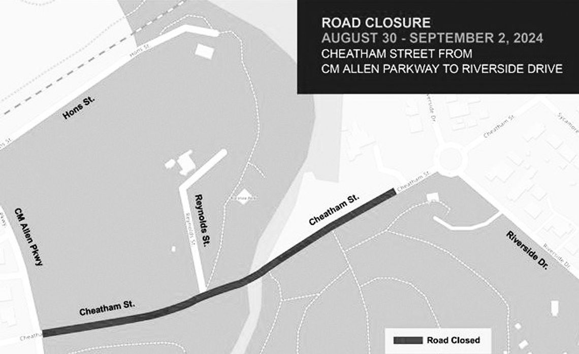 Cheatham Street road closure this weekend