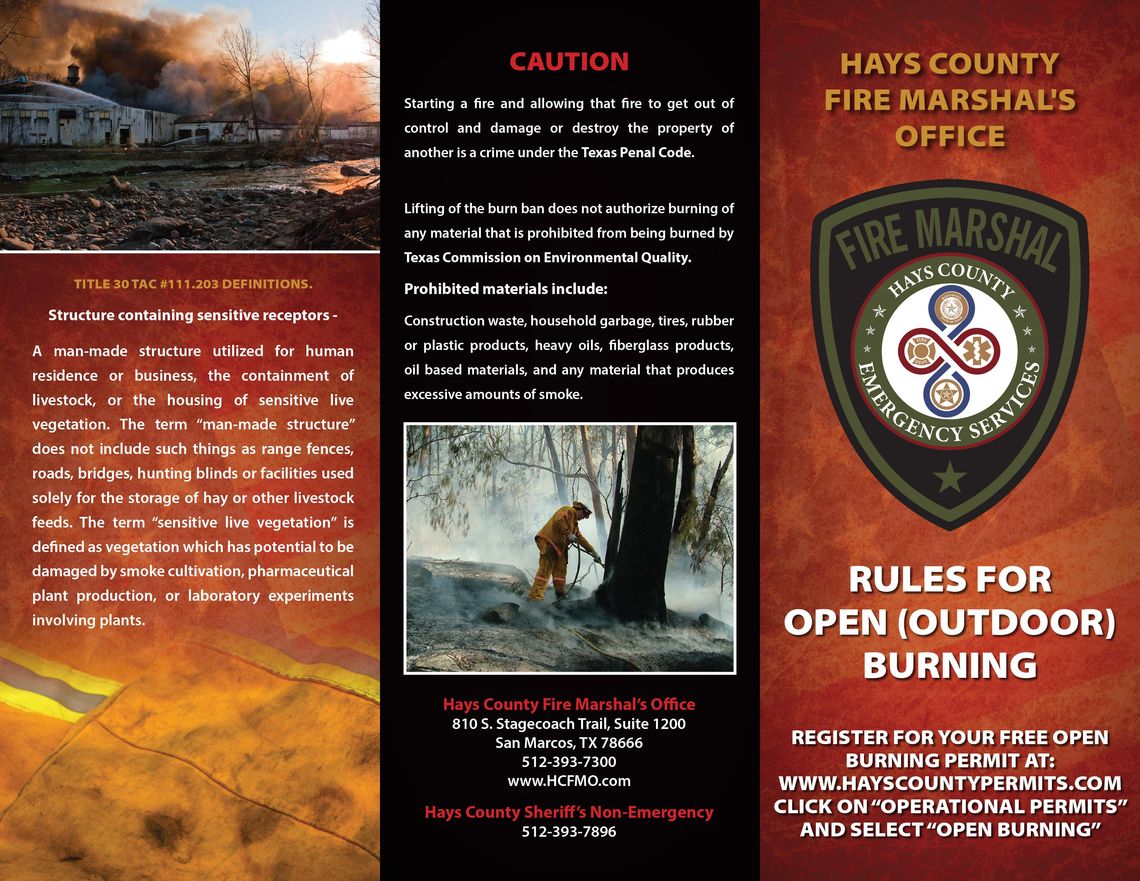 Hays County Fire Marshal implements new Open Burning Permit System Hays County Fire Marshal implements new Open Burning Permit System