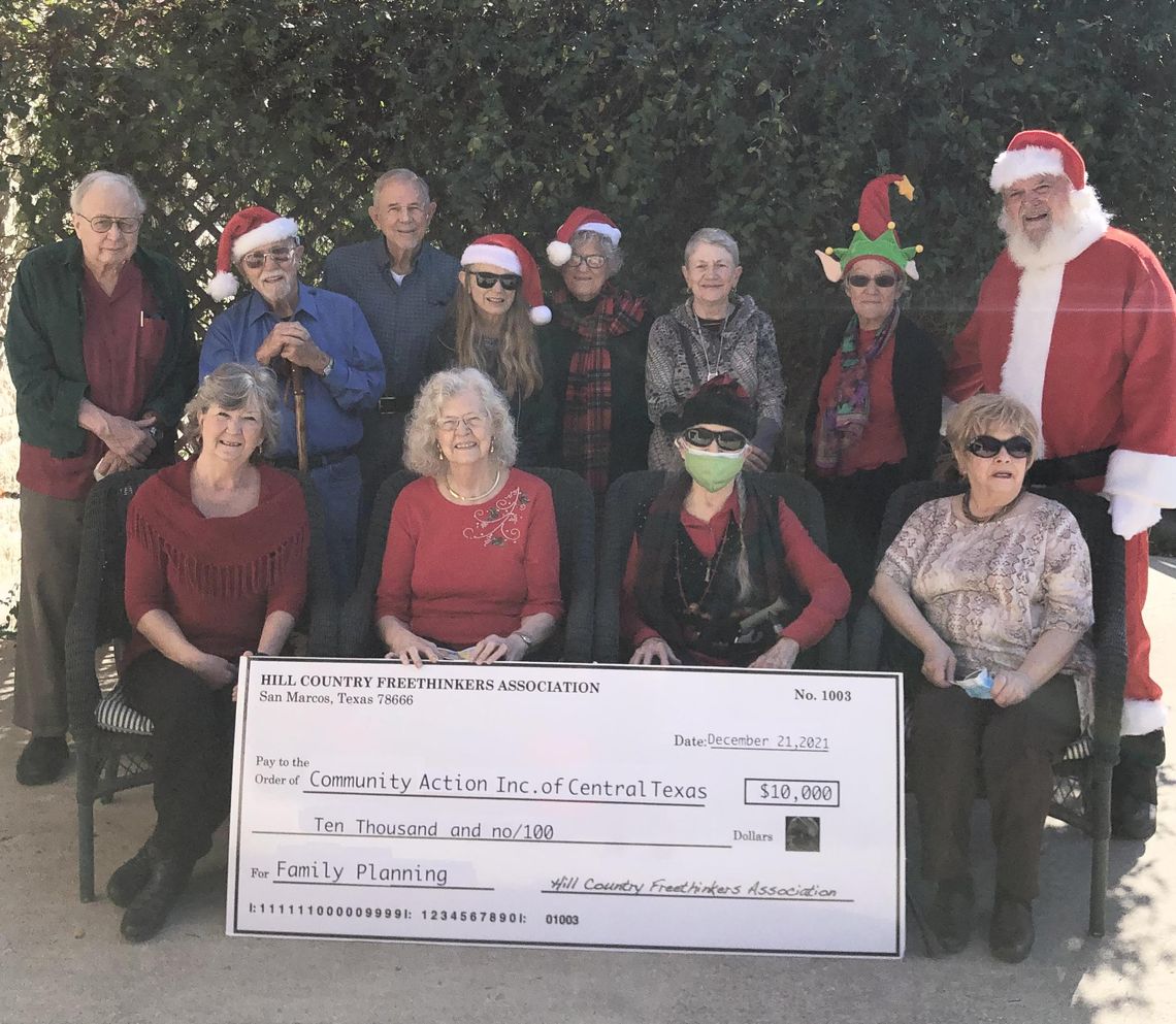 Hill Country Freethinkers Association donates $10K to Community Action Hill Country Freethinkers Association donates $10K to Community Action