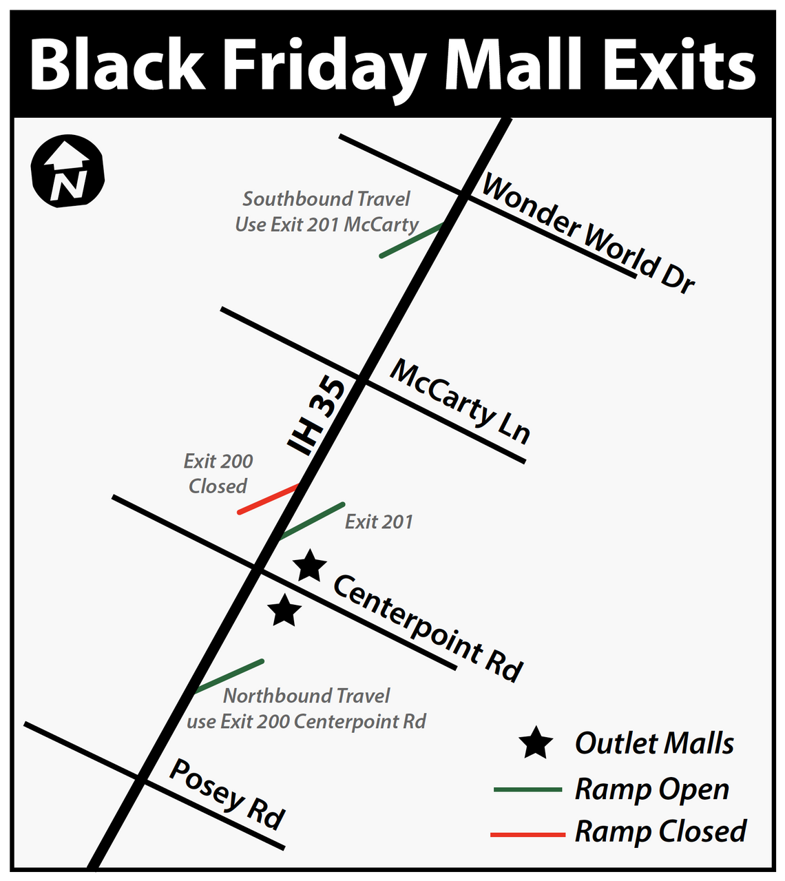 I-35 exit ramp closure planned near outlet malls for Black Friday shopping 