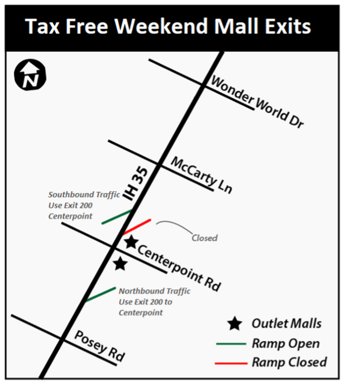 I-35 exit ramp near outlet malls to close during tax-free weekend I-35 exit ramp near outlet malls to close during tax-free weekend