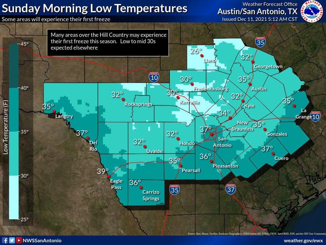 National Weather Service issues freeze warning for Hays County 