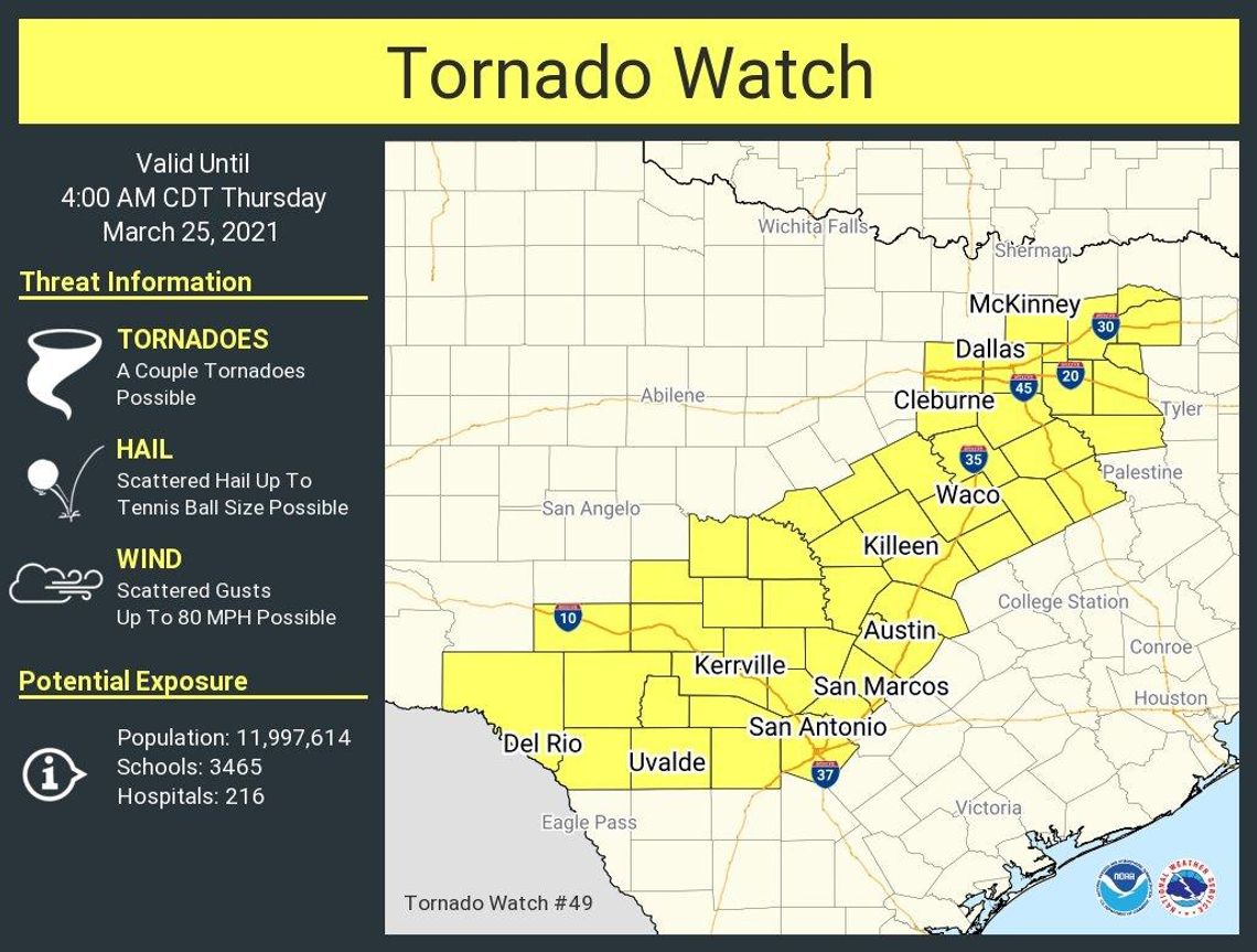 National Weather Service issues tornado watch for Hays County 