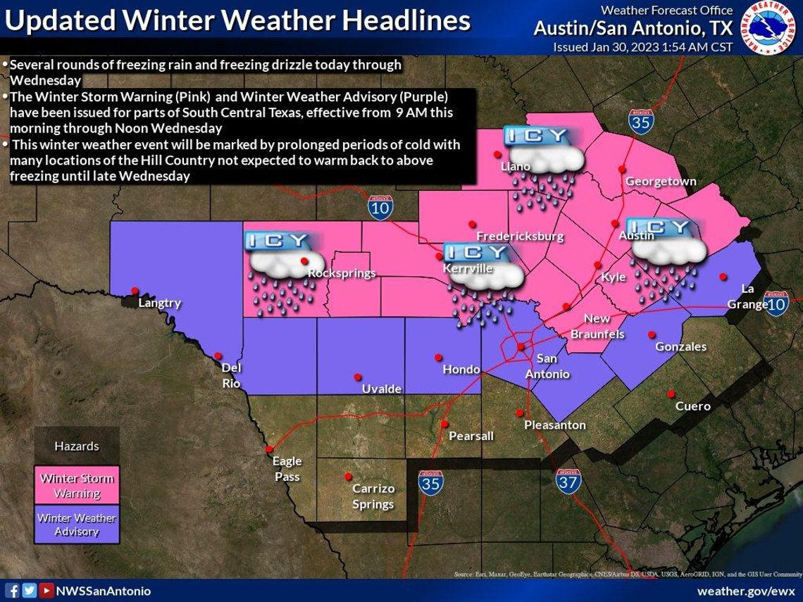 National Weather Service issues Winter Storm Warning for San Marcos, Hays County