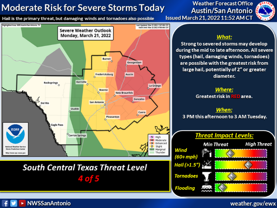 National Weather Service: Risk for damaging hail increased with thunderstorms expected to move through during rush hour