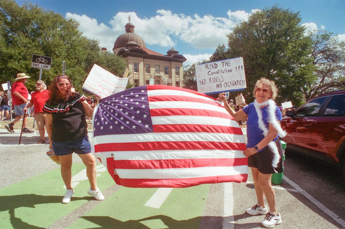 No Kings protest held at historic Hays County Courthouse