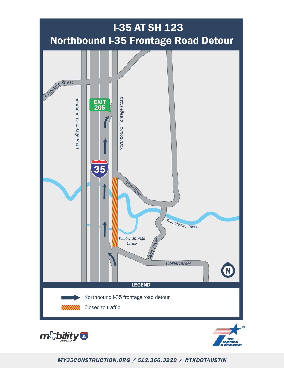 Portion of Interstate 35 frontage road to close beginning Tuesday