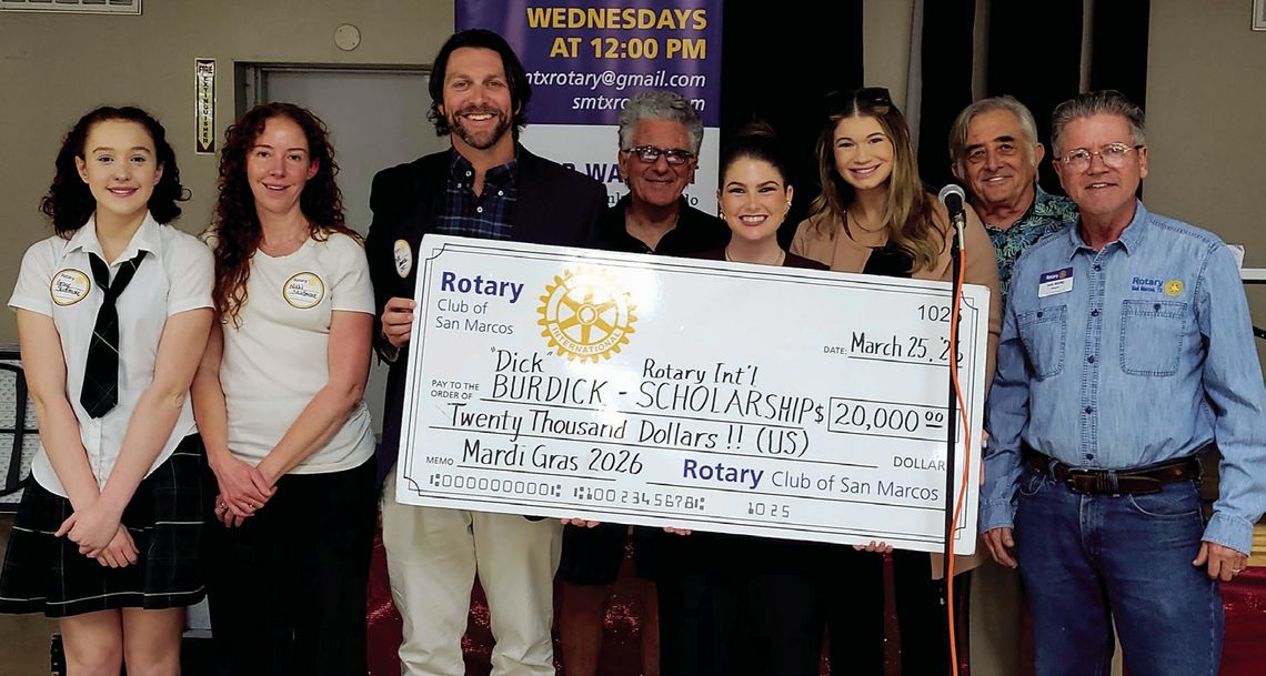 Rotary honors Burdick with scholarship check to TXST Rotary honors Burdick with scholarship check to TXST