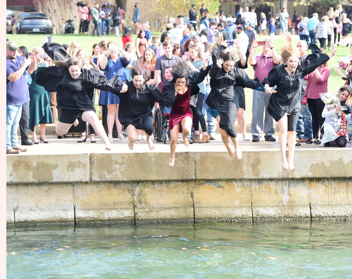 SPLASHING CELEBRATION: TXST students take part in traditional graduation river jump SPLASHING CELEBRATION: TXST students take part in traditional graduation river jump