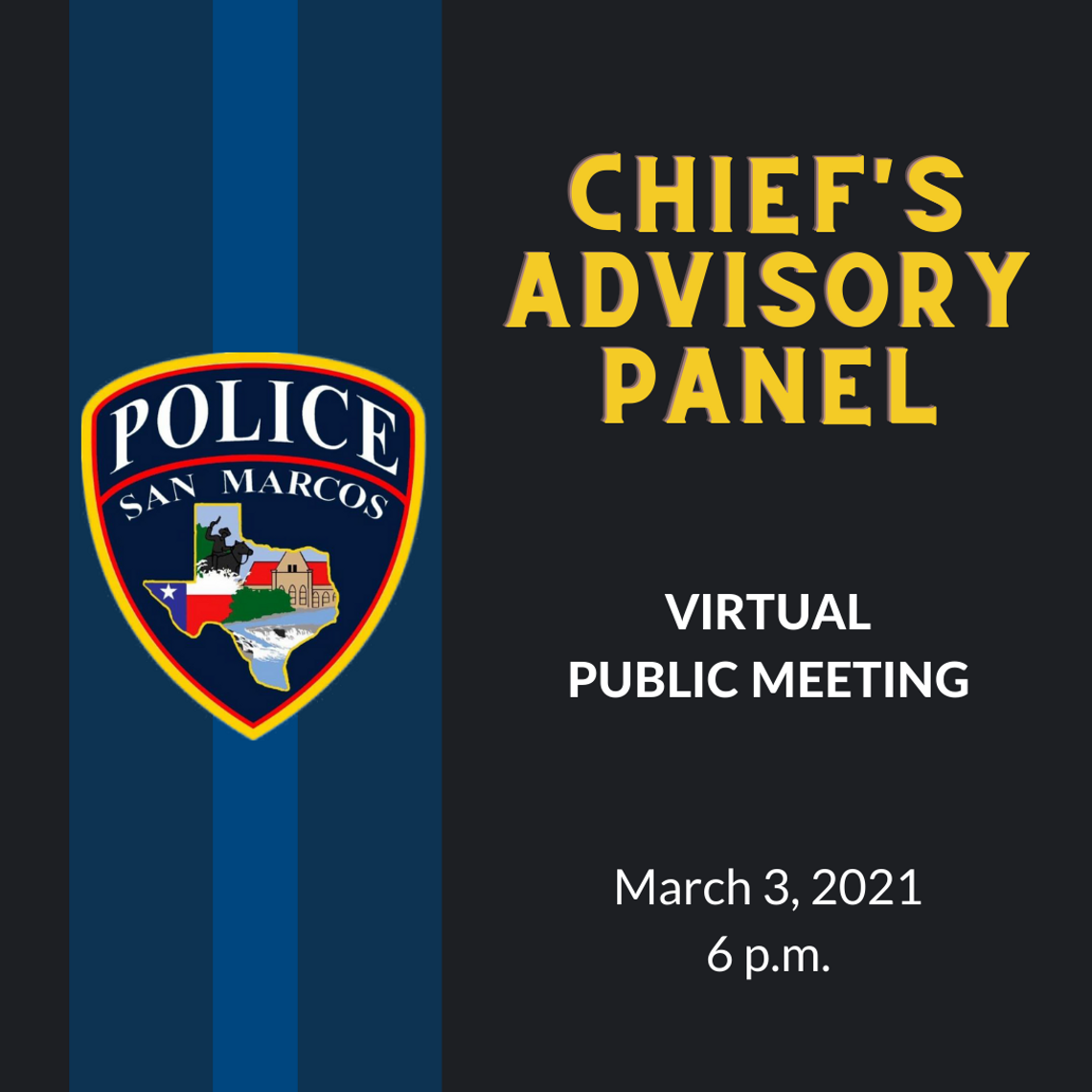 Winter storm response, bias policing for the next advisory panel meeting