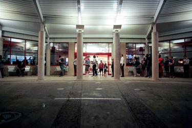 Voters wait in line after 7 p.m at the Metropolitan Multi-Service Center in Houston on Nov. 8, 2022. The polling location was one of the Harris County polling locations open until 8 PM on Election Day.